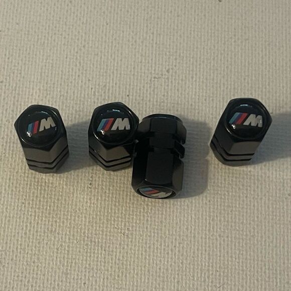 BMW Motorsports Logo Valve Stem Caps Black Set of 4 NWT - Picture 2 of 4